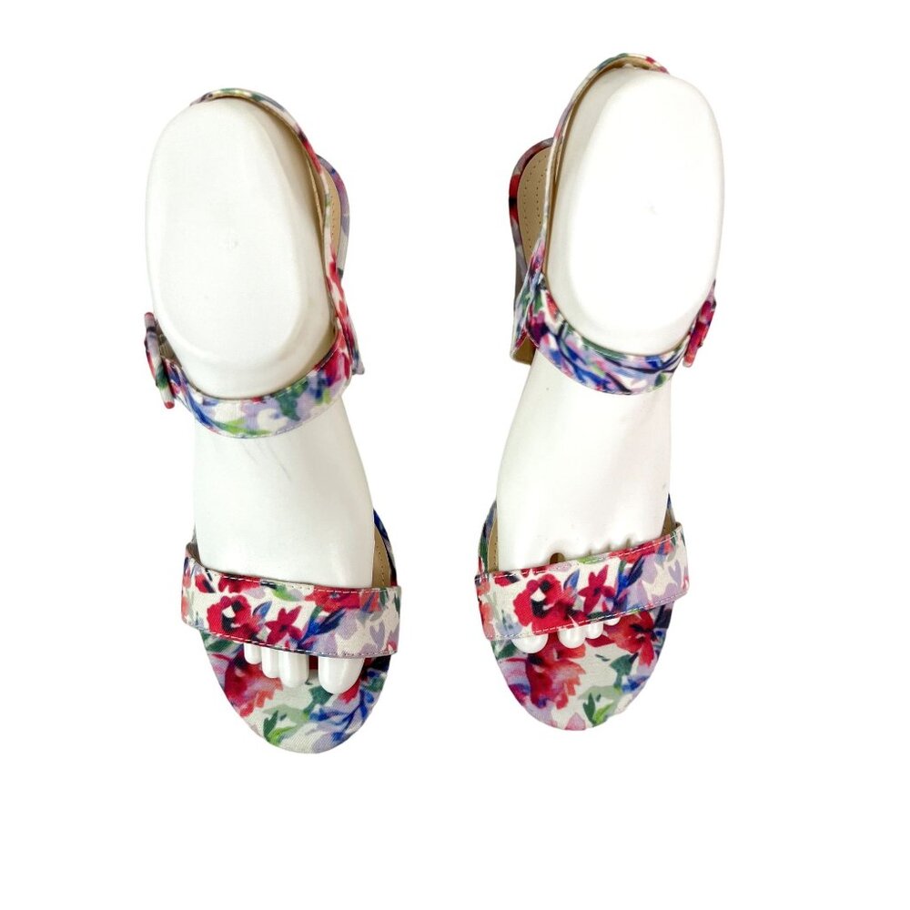 🟣 Liz Claiborne Size 8.5 Floral Block Heel Open Toe Sandals - Picture 2 of 8